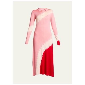 NWT Prabal Gurung Tie-Dye Polo Midi Dress | Sz Small | Pink Red White | Cashmere